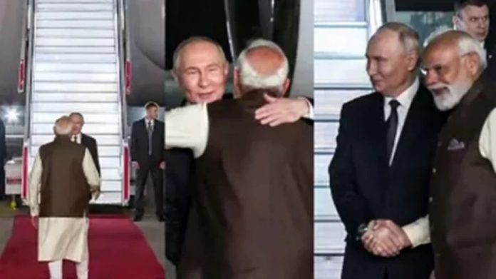 পালাম বিমানবন্দরে নরেন্দ্র মোদি এবং ভ্লাদিমির পুতিন। ছবি- সংগৃহীত