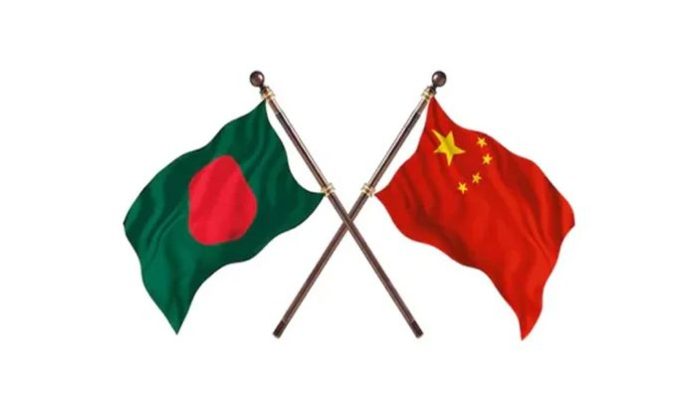 বাংলাদেশ ও চীনের পতাকা।